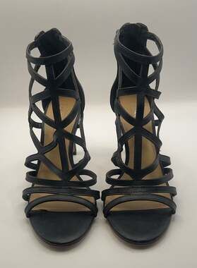 ANTONIO MELANI Black Strappy Cage Heel Sandals
